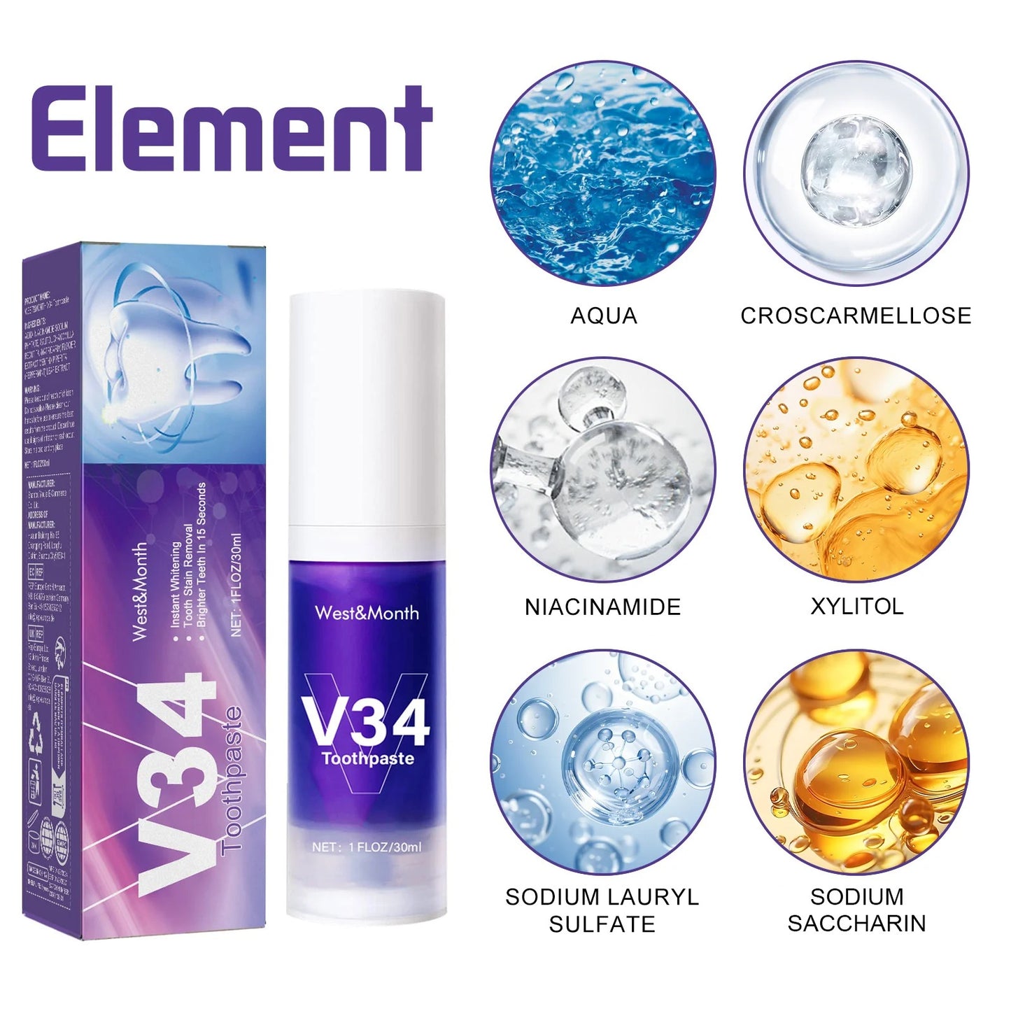V34 Purple Teeth Whitening Pen – Instant Bright Smile in 2 Minutes