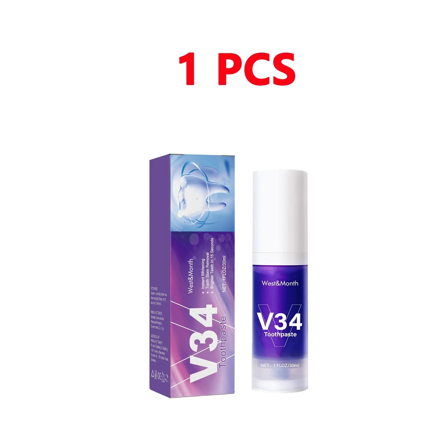 V34 Purple Teeth Whitening Pen – Instant Bright Smile in 2 Minutes